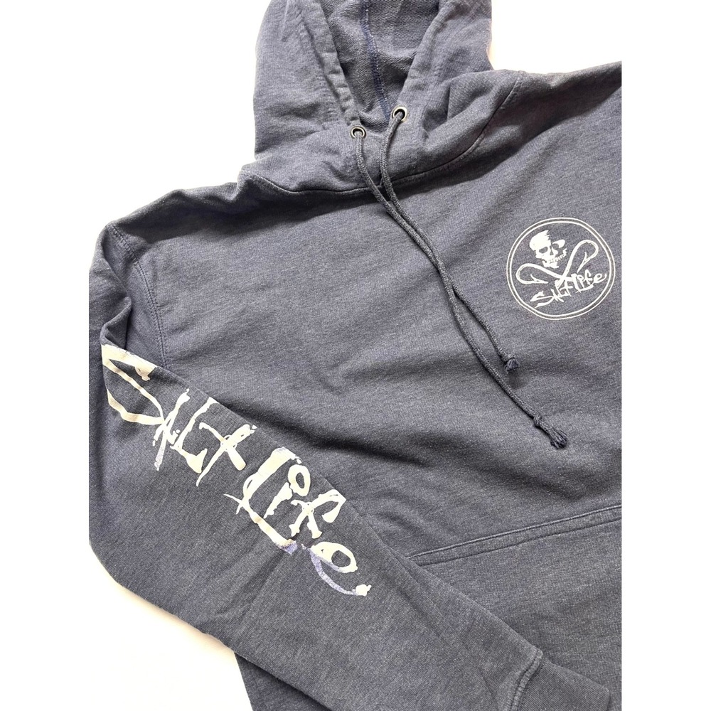 Salt Life Mens Live Salty Skull Fish Hooks Hoodie Navy Blue Medium 0416